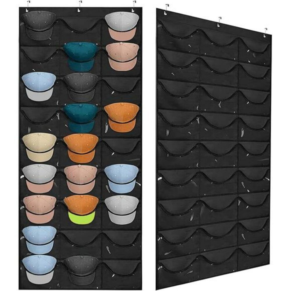 Hanging Hat Rack Organizer 27 Pocket Over Door Holder for Baseball Caps Black